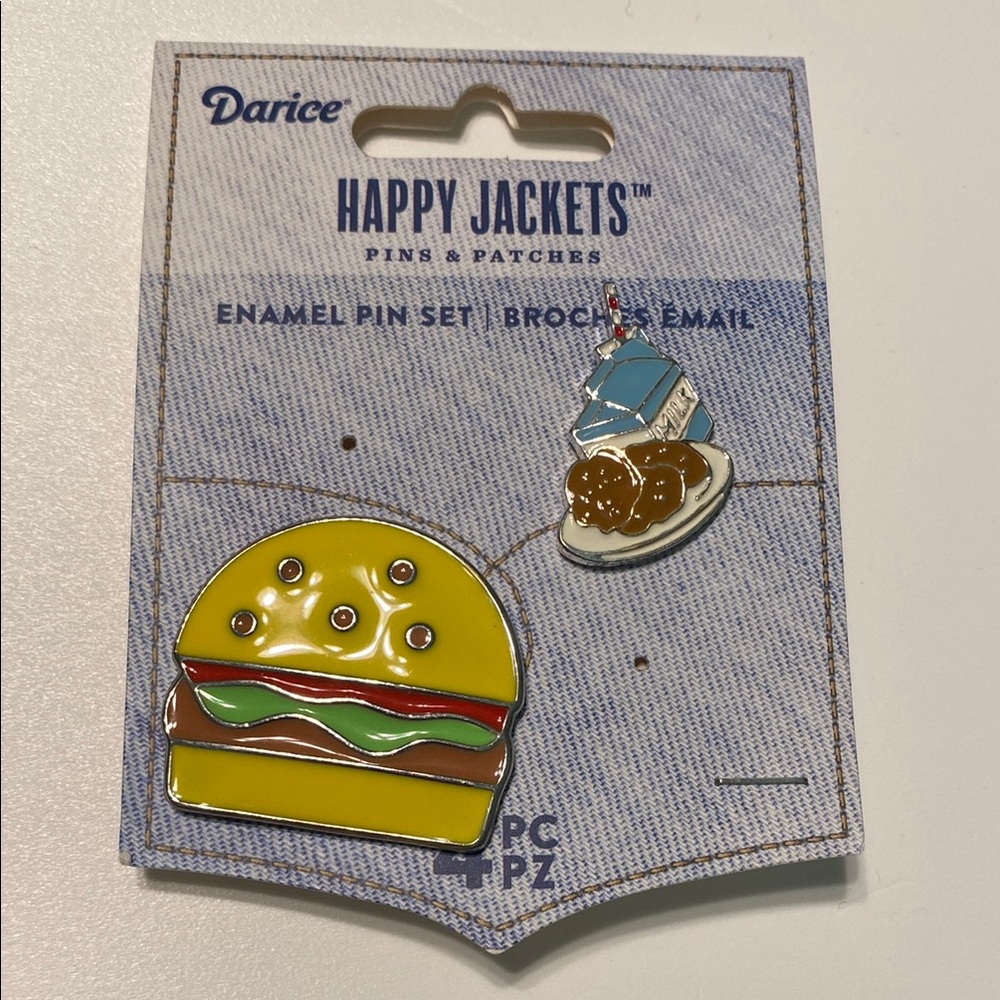 Darice Enamel Pin Set Burger and a plate of cookies & milk